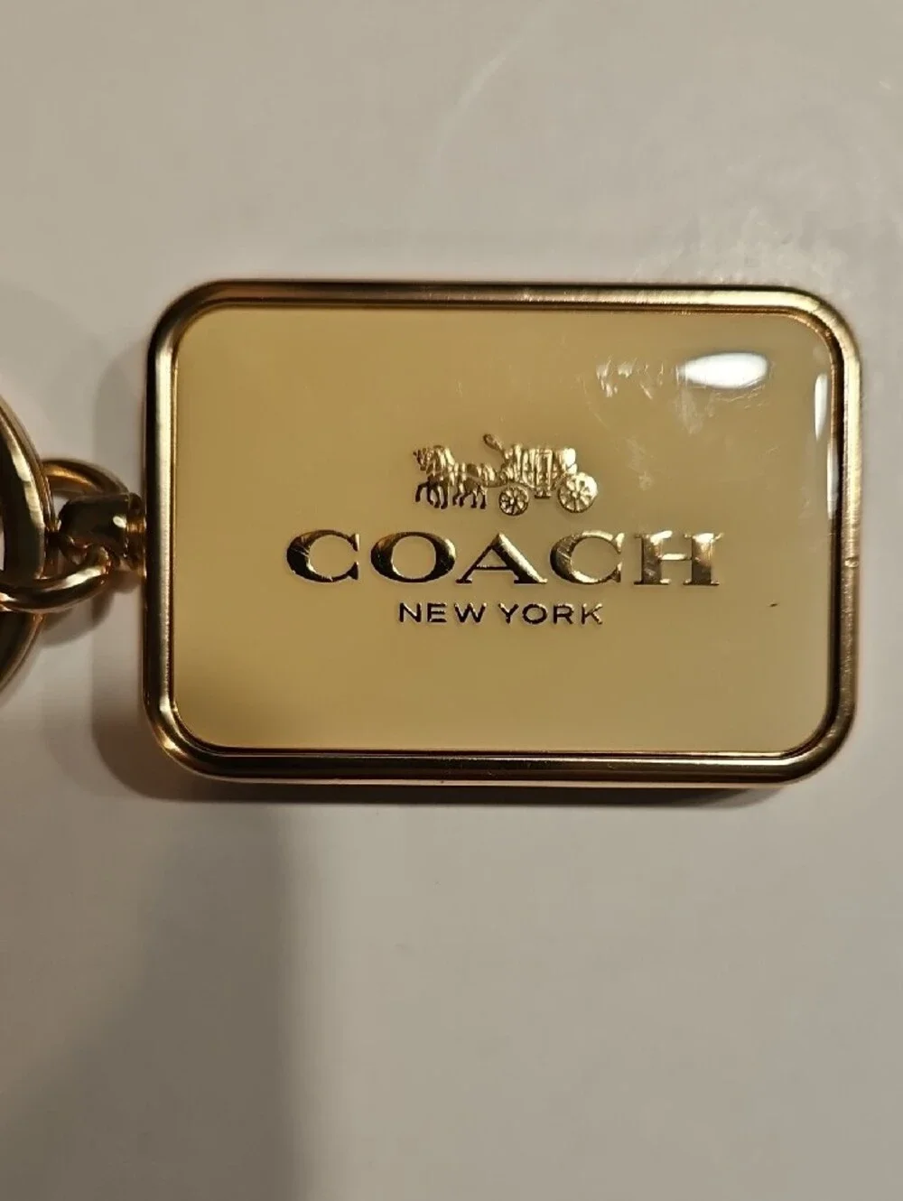 Coach Gold & Cream Horse And Carriage Logo Keyring / Bag Charm